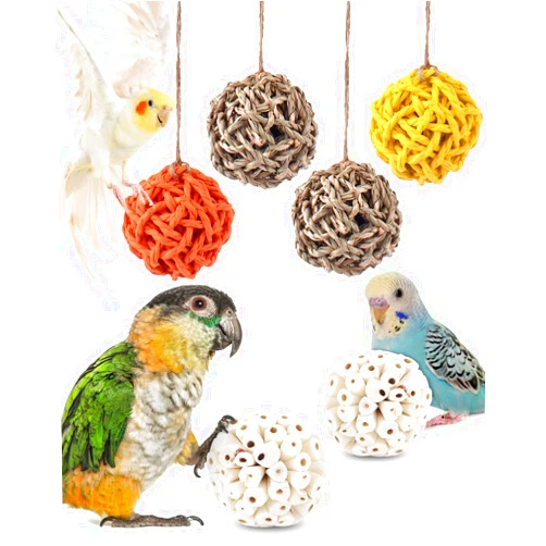 Bissap 6PCS Small Parrot Chew Toys, Sola Balls Parrot Chewing Foraging Toys Colorful Bird Foot Balls for Cockatiels Conures Cockatoos Parakeets Love Birds Small Parrot Cage Bite Toys