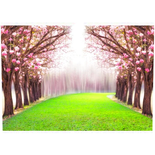 Leowefowa 8x6ft Cherry Blossom Backdrop Enchanted Garden Backdrops for Photography Forest Trees Green Grassland Wedding Ceremony Vinyl Photo Background Bride Lover Studio Props
