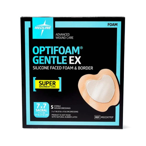 Medline Optifoam Gentle EX Bordered Foam Adhesive Dressing, 7