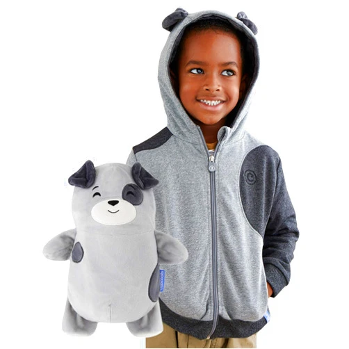 Cubcoats Pimm the Puppy 2 in 1 Transforming Classic Zip Up & Soft Plushie, Charcoal with Dog Spots