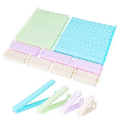 LVYOUIF 34 Packs Plastic Chip Clips Resealable Chip Clips for Food Bags Sealing Clips for Food Storage Snack Bags Plastic Bag Sealing Clips 4 Sizes Light Colors 2.4