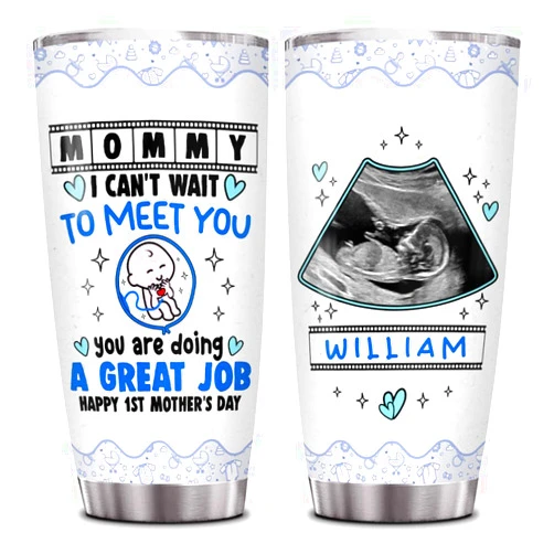 Generic Personalized Tumbler For Future Mom From Baby New Daddy I Can't Wait To Meet You Mommy Ultrasound Baby Printed Custom Name & Photo Mommy To Be Gifts 20oz With Lid Travel Cup For Mothers Day