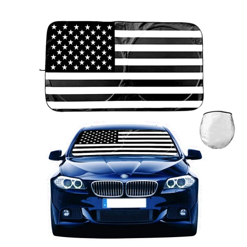 Neynavy 1 PC Windshield Sunshade American Flag Patriotic Design Foldable Car Front Window Sunshade for Car Truck SUV, Blocks Max UV Rays and Keeps Your Vehicle Cool, Medium 63x33.5 Inches (Black)