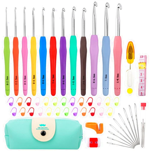 MECHEER Crochet Hooks 12 Sizes Crochet Hook Set, 51 Pack Yarn Crochet Kit for Beginners, Knitting Needles with Ergonomic Handles for Arthritic Hands, Crochet Needle Kit with Blue Case for Crocheters