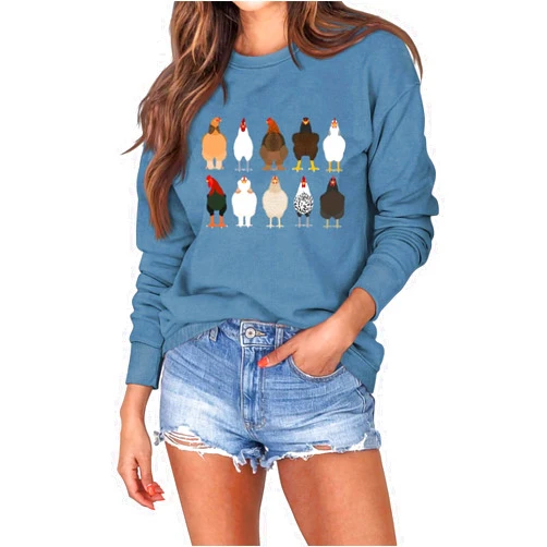 SoeHir Women's Chicken Printed Long Sleeve Cute Hoodie 2023 Fall Casual Cotton T-Shirts Loose Pullover Comfy Sweatshirts S-2XL