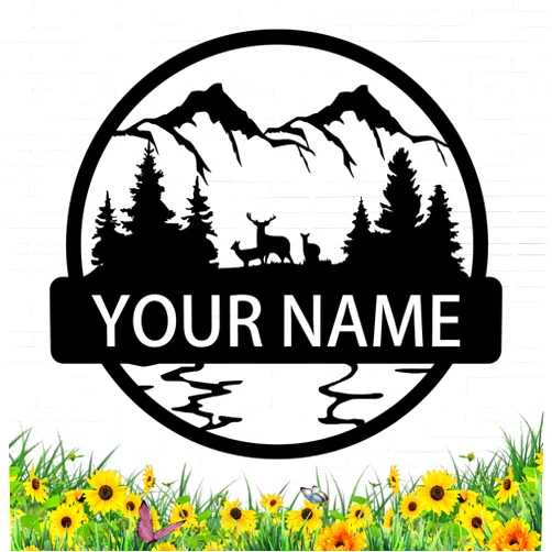 Dyoart Personalized Metal Signs | Metal Name Sign | Family Name Sign | Metal Wall Art | Custom Signs Outdoor Metal | Wedding or Anniversary Name Sign | Mountain Design | Personalized Camping Gifts