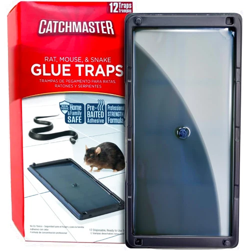 Catchmaster Glue Mouse Traps Indoor for Home 12PK, Bulk Glue Traps for Mice and Rats, Pre-Baited Adhesive Plastic Trays for Inside House, Snake, Lizard, Insect, & Spider Traps, Pet Safe Pest Control