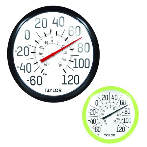 Taylor Indoor/Outdoor Big & Bold Dial Wall Thermometers, Set of 2, Black and Green
