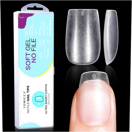 TOMICCA Extra Short Coffin Nail Tips - 15 Size Full Matte, 360PCS Pre-shaped No Need Nail Files and Base Coat Full Cover Soft Gel Nail Tips for Nail Extensions