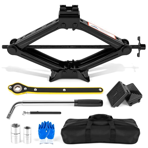 Viibrra 2 Ton Scissor Jack, Upgrade 4409 Lbs Car Jack Kit with 2 Rubber Pads, 10PCS Small Portable Car Jack Emergency Kit with Ratchet Wrench, Tire Repair Changing Kit for Vehicles SUV Sedan MPV UTV