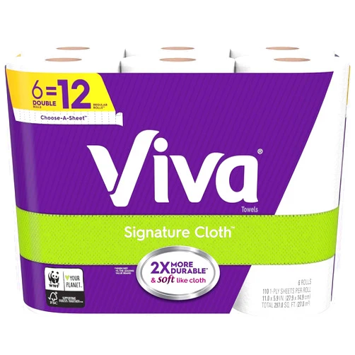 Generic Viva Signature Cloth Paper Towels, 6 Double Rolls 12 Regular Rolls (94 Sheets per Roll)