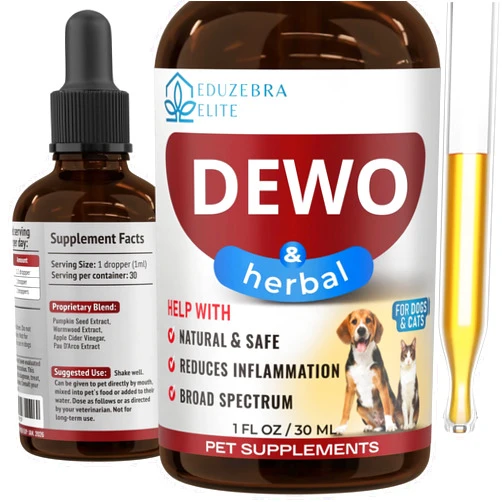 EDUZEBRA Cats and Dogs Natural Broad Spectrum Treatment - Against Parasites and Toxins - Herbal Medicine Support - All Breeds and Size - Puppy & Kitten