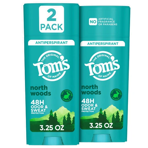 Tom's of Maine Tom’s of Maine North Woods Antiperspirant for Men and Women, No Artificial Fragrances, Dyes, or Preservatives, Baking Soda Free, 48-Hour Odor and Sweat Protection, 3.25 oz (2 Pack)