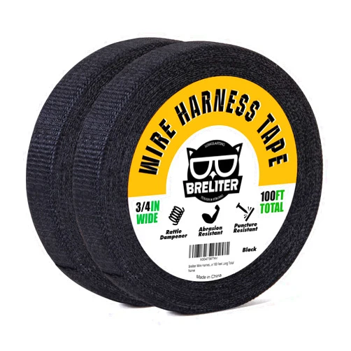 Breliter Wire Harness Tape - 2Pack High Temp Wiring Harness Self-Adhesive Auto Electrical Cable Fixed Tape Noise Damping Protection Insulation Tape - 3/4 Inch Wide 100 Feet Long Total