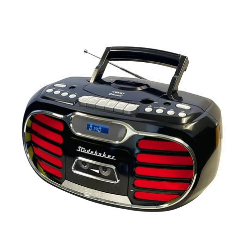 Studebaker Retro Edge Big Sound Bluetooth Boombox with CD/Cassette Player-Recorder/AM-FM Stereo Radio (Black/SB2150B)