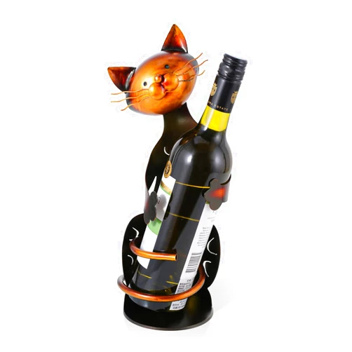 Tooarts Cat Shaped Wine Holder Wine Rack shelf Metal Sculpture Practical Home decoration Crafts