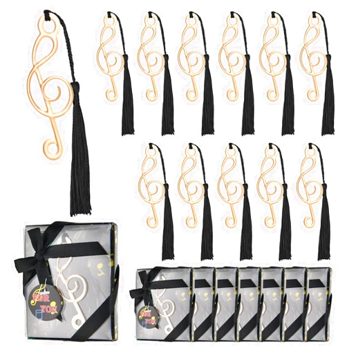 Wxfdac 60 Pcs Hollow Music Note Bookmarks with Elegant Silk Tassel, Metal Note Bookmarks with Gift Box, for Baby Shower Favors Office Supplies School Gifts Wedding Party Decoration Guests Souvenirs