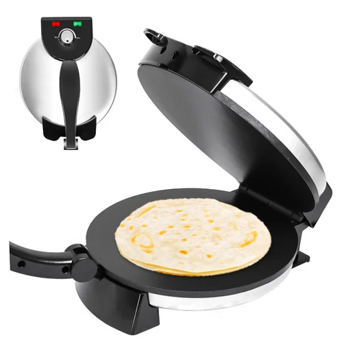 Exliu Electric Tortilla Press Roti Maker 10inch, Tortilla Maker Multipurpose Automatic Chapati Maker with Removable Handle, Non-Stick Cooking Plates for Homemade Tortillas