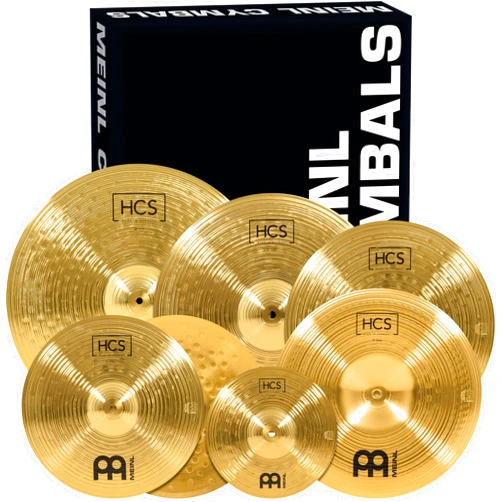 Meinl Cymbals Super Set Box Pack with 14” Hihats, 20” Ride, 16” Crash, 18” Crash, 16” China, and a 10” Splash – HCS Traditional Finish Brass – Made In Germany, 2-YEAR WARRANTY (HCS-SCS)