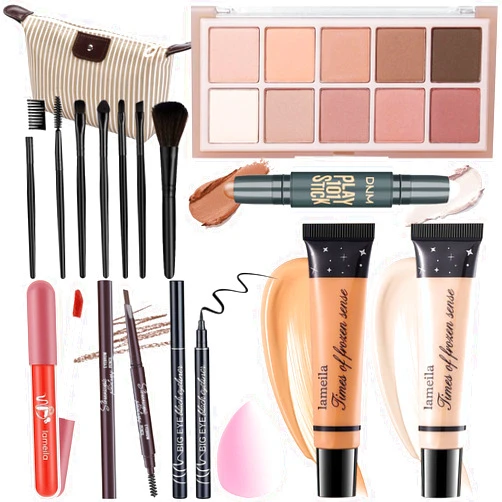 YBUETE Makeup Kit For Girls Teens Women, Makeup Set, Makeup Present, Includes Eyeshadow Palette, Foundation, Eyebrow Pencil, Eyeliner, Lip Gloss, Counter Stick, Makeup Brush Set Bag & Sponge