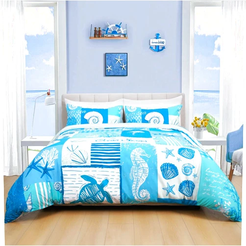 Likiyol 3 Piece Queen Duvet Cover Set Blue Ocean Comforter Cover with Zipper Closure & Corner Ties, Coastal Soft Breathable Bedding Comforter Sets, 1 Queen Size Duvet Cover + 2 Pillowcases 20