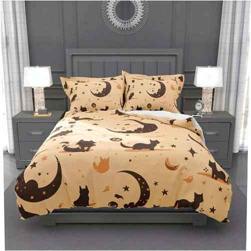 Lokaluo Cat Duvet Cover Queen Size 3D Printed Black Cat Moon Stars Queen Duvet Cover Set Animal Themed Printed Bedding Sets Room Decor Quilt Cover Set 3 Pcs Comforter Cover with 2 Pillowcases