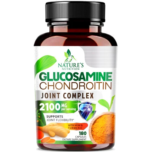 Nature's Nutrition Glucosamine Chondroitin MSM Complex - Joint Support Supplement Turmeric & Boswellia, Triple Strength Glucosamine Capsules - Support for Joint Health & Mobility with Quercetin Bromelain - 180 Capsules