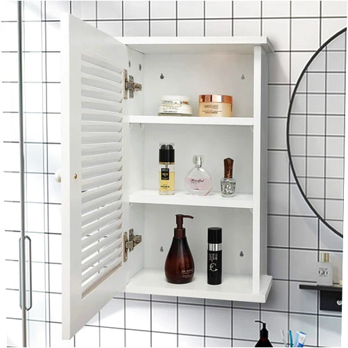 UIKJIM Wall Mounted Cabinet, White Bathroom Storage Cabinet with Louvered Door and 3 Shelves, Hanging Medicine Cabinet for Bathroom, Bedroom, Kitchen, Entryway