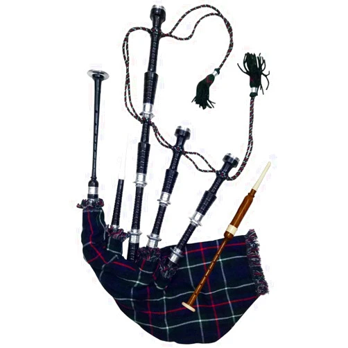 AAR Scottish Full size Rosewood Bagpipe Mackenzie Silver Plain Mounts Black Finish Scottish Highland Bagpipes with accessories (USA)