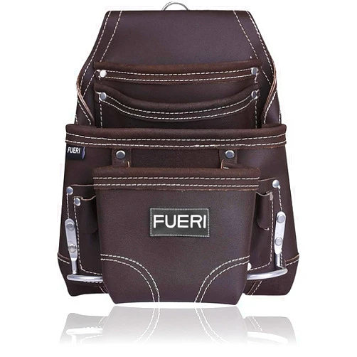 FUERI Leather Tool Pouch for Carpenters 10 Pocket Framers Belt Bag | High Gauge Premium Oil Tanned Leather Construction Maintenance Organizer Tool Holder