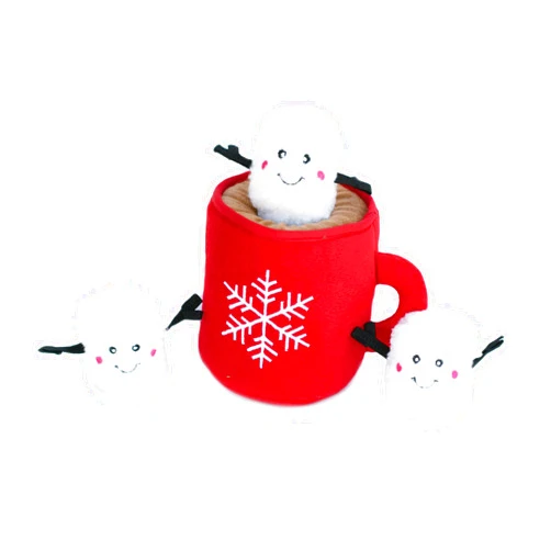 ZippyPaws Burrow Christmas Dog Toy - Plush Squeaky Holiday Dog Gifts for Small & Medium Puppy Dogs, Interactive Hide & Seek Stocking Stuffers for Pets - Hot Cocoa & Marshmallows