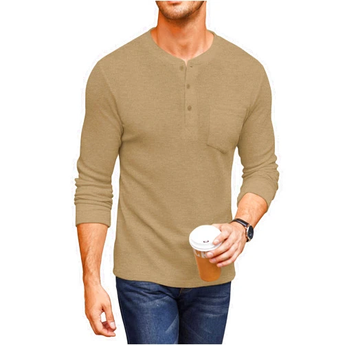 COOFANDY Men's Henley Shirts Long Sleeve Basic Waffle Pique Pullover T-Shirt with Pocket