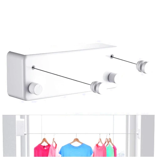 JOOM Retractable Clothesline-Clothes Line Retracting Indoor-Clothes Drying Line-Double Retractable Clothes Lines for Hanging Clothes Outdoor with 13.8 Ft Steel Wire, Clothing Line/Laundry Line, White