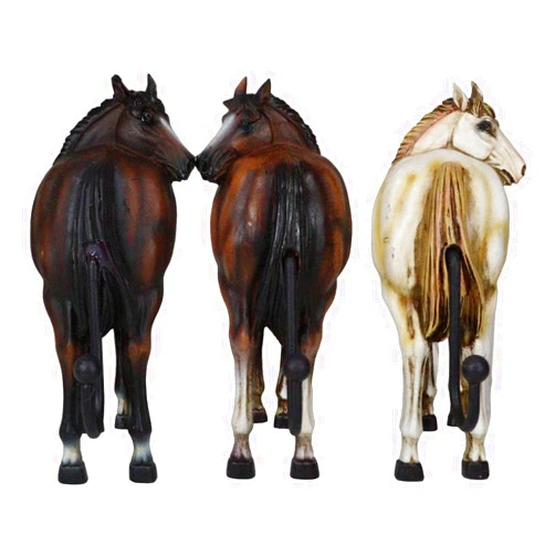 Ebros Gift Set of 3 Rustic Western Country Farm Black Brown Chestnut Horses Hind Butt Hindquarter Coat Key Hat Leash Backpack Wall Hanging Hooks Decor Hangers Cowboy Horse Hook Organizers
