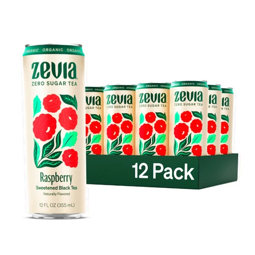 Zevia Organic Sugar Free Iced Tea, Black Tea Raspberry, 12 Ounce Cans (Pack of 12)