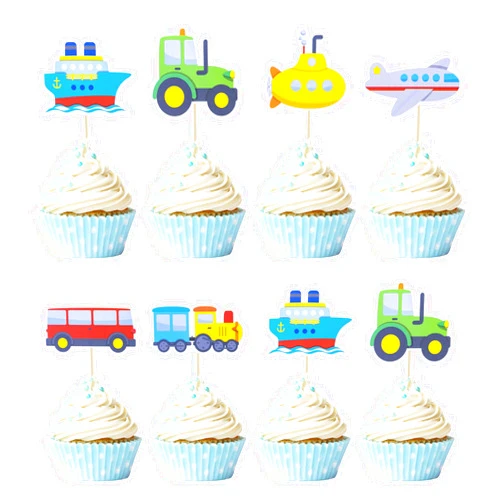 Gyufise 36Pcs Transportation Cupcake Toppers Car Truck Train Airplane Ship Party Cake Toppers Picks for Kids Birthday Baby Shower Party Decorations Supplies