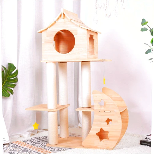 OCACA Premium Wooden Multi-Level Cat Climber with Space Capsule Cat Tower
