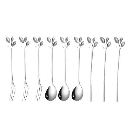 Hemoton 9 Pcs Tableware Steel Feeding Cutter Dessert Feeding Fork Western Food Eating Tool Stainless Steel Cutlery Plant Shaped Cutlery Steel Spoon Steel Fork