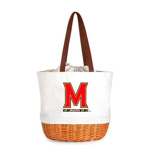 PICNIC TIME NCAA Coronado Canvas and Willow Basket Tote, Picnic Tote Bag, Beach Tote, (Beige Canvas)