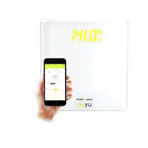 Health o meter nuyu Wireless Connected Scale with Auto Pairing, BMI Tracking and Disappearing LED Screen, White