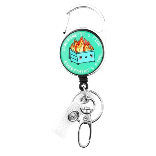 WY LIGHTING LEVEL Retractable Badge Reel Clip Funny Heavy Duty Badge Holder Cute ID Card Name Holder with Key Ring Dumpster Fire Swivel Belt Clip for Nurse Nursing Doctor Teacher Student Office Staff Women Men