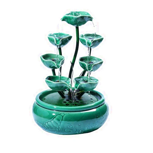 AILI-Tabletop Fountains Home Kitchen Tabletop Fountains Desktop Fountain, Lotus Leaf Shape Waterfall Fountain LED Light Humidifier Resin Indoor Creative Waterscape Decoration Gift (Color : B)