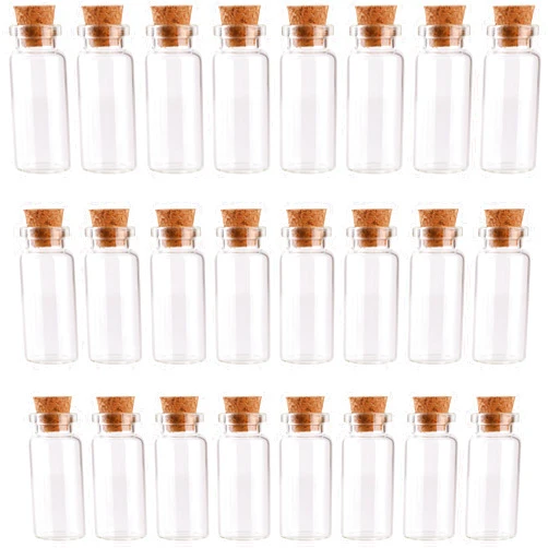 MaxMau 24PCS 10ml Glass Bottles Mini Vials with Cork Stoppers for DIY Decoration and Wedding Party Favors