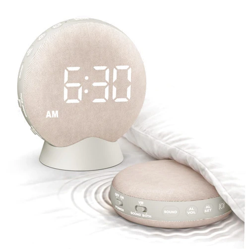 SolaceRise Super Loud Alarm Clock for Heavy Sleepers: Vibrating Digital Auto-Dim Clock with Bed Shaker for Hearing Impaired - Portable Rechargeable Battery for Bedroom Travel Dorm - Putty