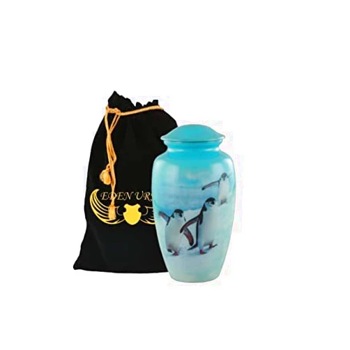 EDEN URNS Emperor Penguins Cremation Urns for Human Ashes Adult for Funeral | Urns for Adult Ashes Burial Large Urns to Honor Your Loved Ones (Aluminum)