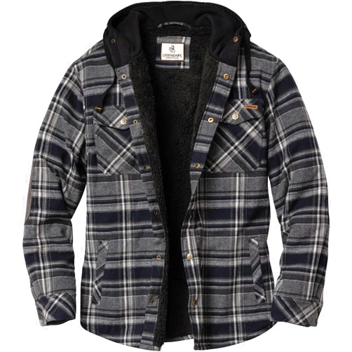 Legendary Whitetails Mens Hooded Shirt Jacket Plaid Flannel Berber Lined Polyfill Insulated Shacket