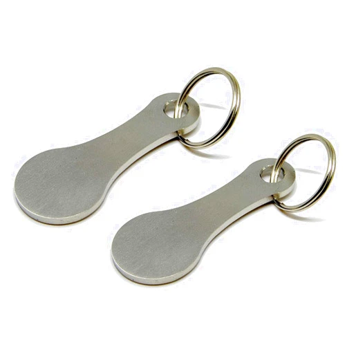 Fusiontec Mini Aluminum Alloy Key Ring Shopping Trolley Tokens - Small Aldi Quarter Holder Keychain for Grocery Shopping Cart, 2 Pcs Silvery