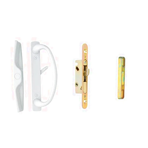 Rockwell Security Euro Charlotte Patio Sliding Door Handle Set with Mortise Lock and Keeper White Finish fits 1-1/2 and 1-3/4 Inch Thick Doors with 3-15/16 Inch Screw Holes CTC