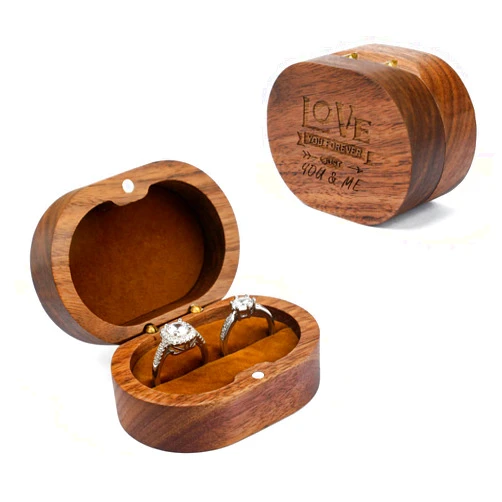 Yhwocd ring box for proposal & engagement ring box & ring box for wedding ceremony，ring bearer box for 2 slots, wooden ring box,Oval wedding ring pillow（Brown）
