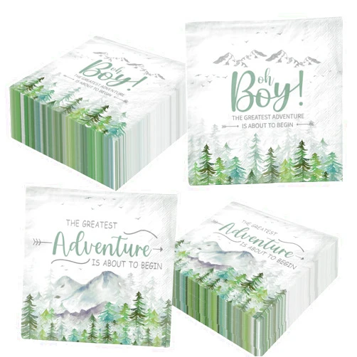 Bezkega Adventure Awaits Baby Shower Napkins,Let The Adventure Begin Decoration 40pcs Mountain Themed Baby Shower Napkins Decoration for Adventure Boy Baby Shower Party Decoration
